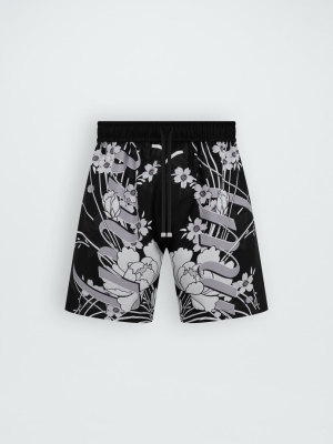 Pantalones Cortos Amiri Floral Drawstring Hombre Negras | 5284-BMXOR