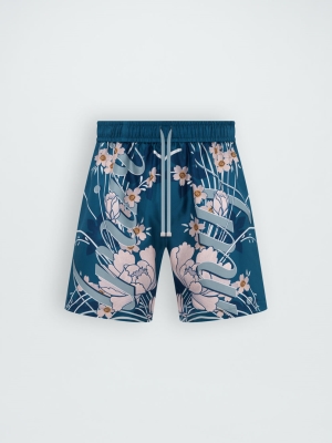 Pantalones Cortos Amiri Floral Drawstring Hombre Azules | 5619-GDESF