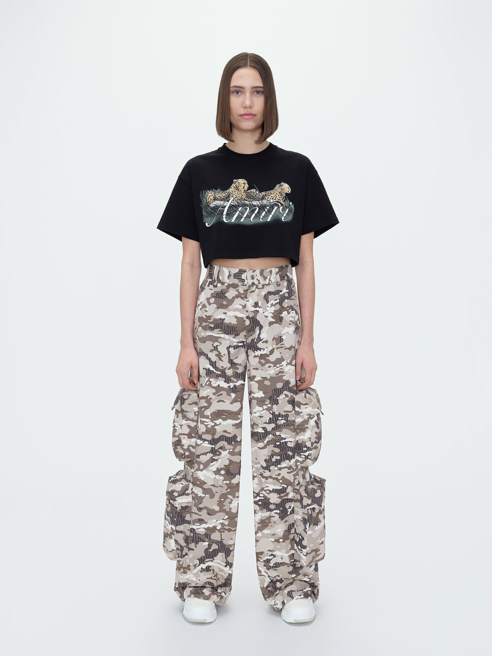 Camisetas Running Amiri Cheetah Cropped Mujer Negras | 7280-YJRUM