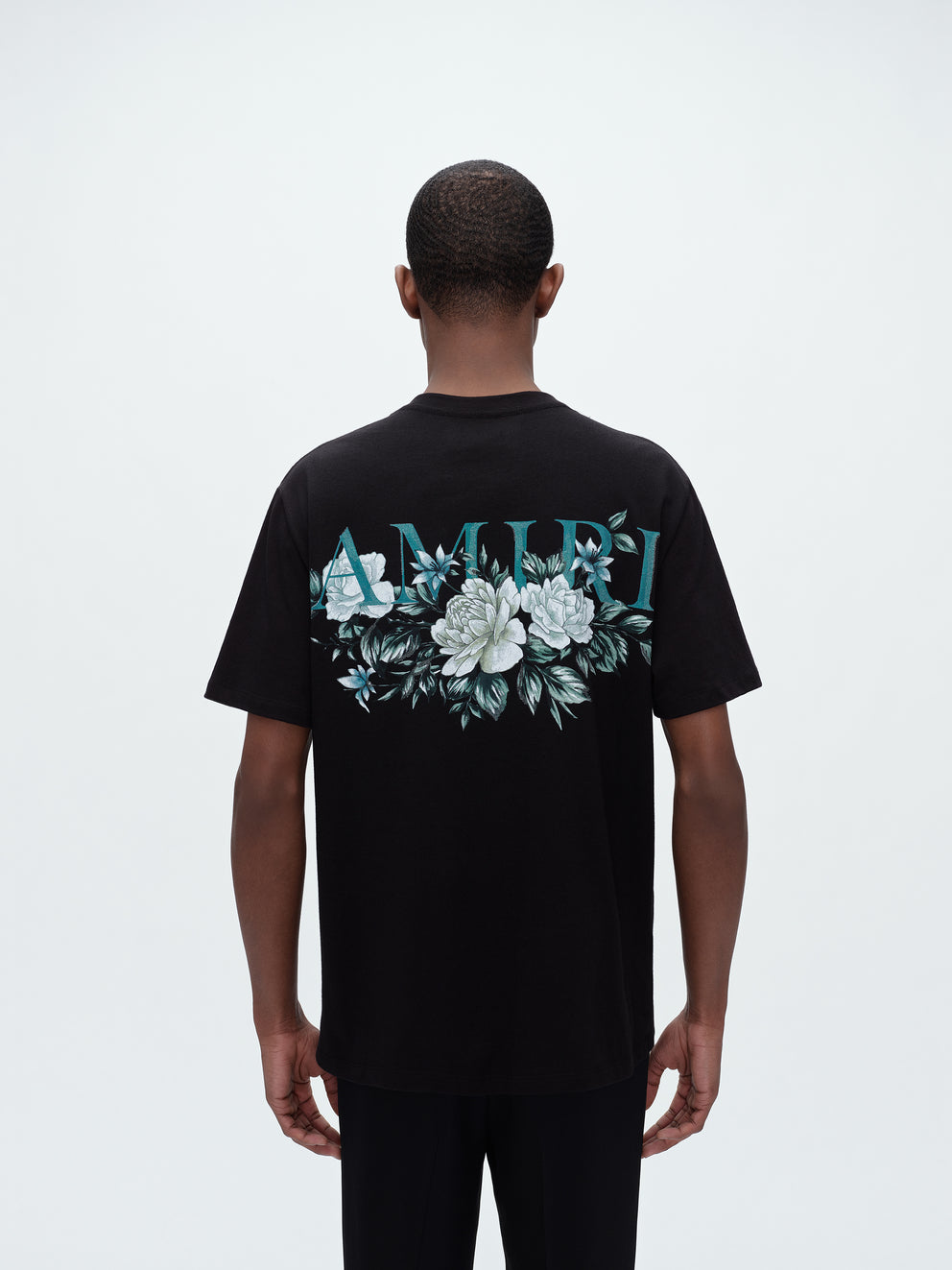 Camisetas Running Amiri Floral Logo Hombre Negras | 9412-EJSPY