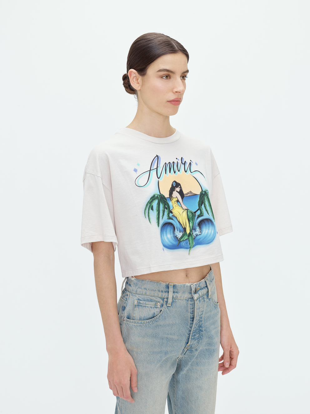Camisetas Running Amiri Mermaid Cropped Mujer Alabaster | 5618-KCTWP