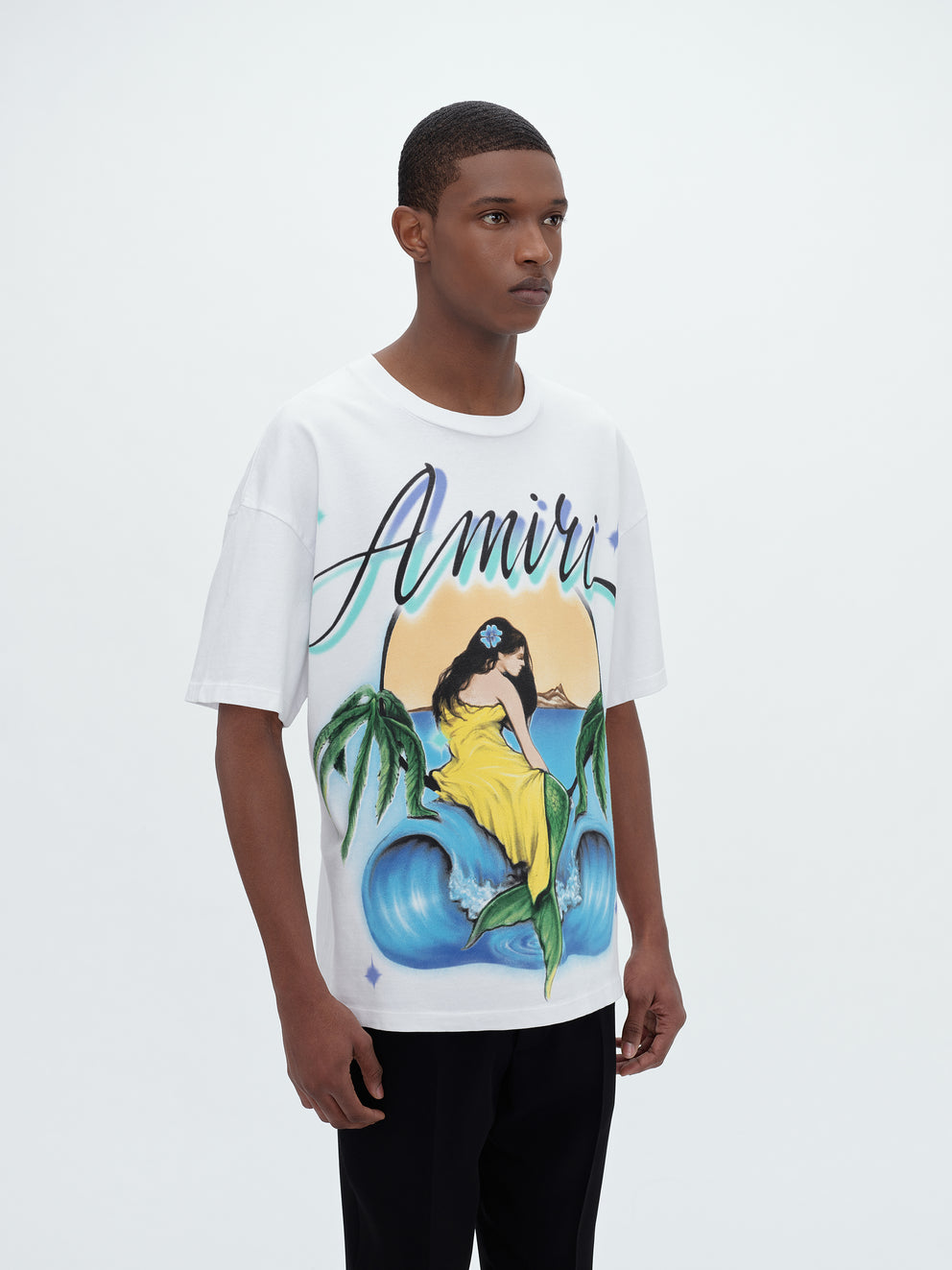 Camisetas Running Amiri Oversized Mermaid Hombre Blancas | 0625-DKJEG