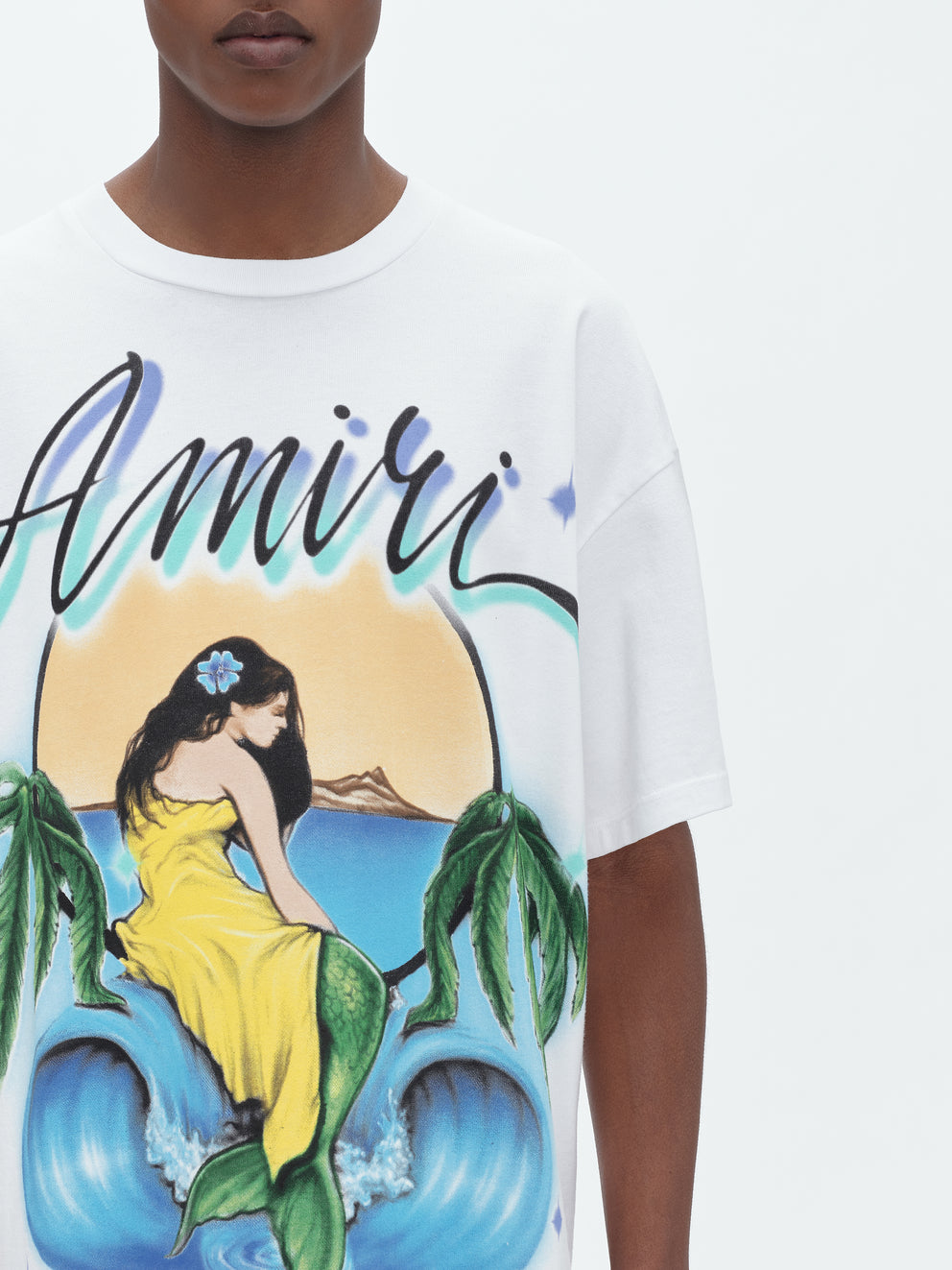 Camisetas Running Amiri Oversized Mermaid Hombre Blancas | 0625-DKJEG