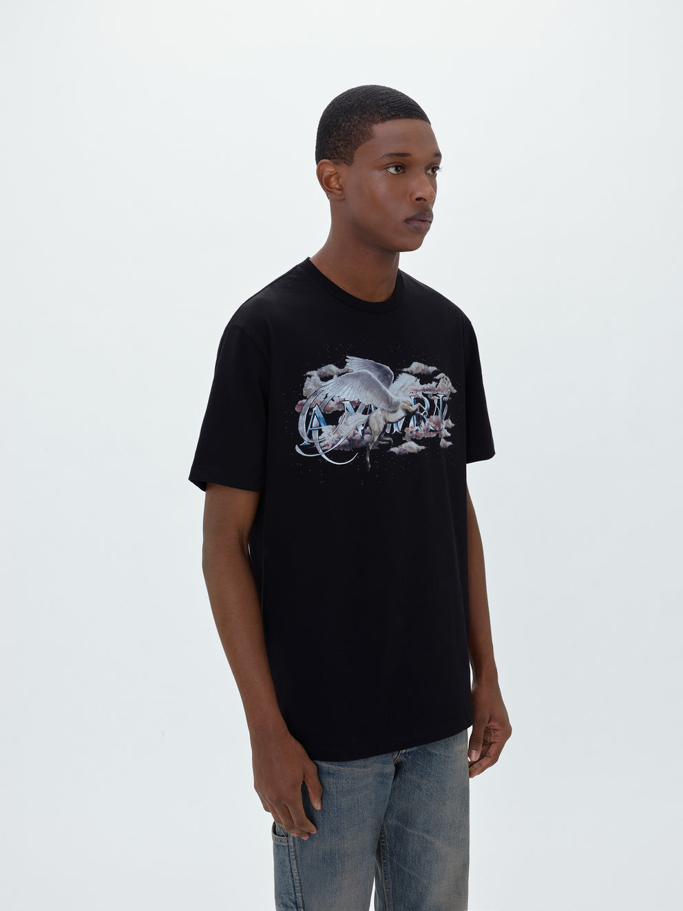 Camisetas Running Amiri Pegasus Script Logo Hombre Negras | 3651-WBKOM
