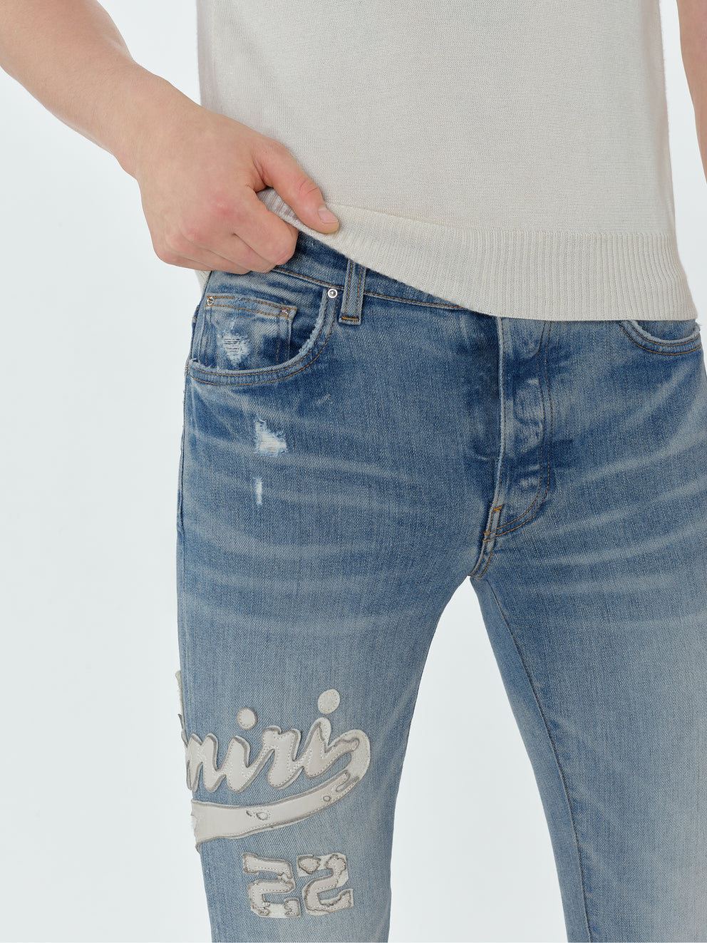 Jeans Amiri Varsity Applique Logo Hombre Indigo | 4026-DSJWN